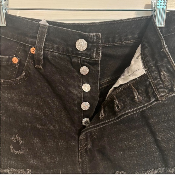 Levi's 501 Black Jean Shorts High Waisted Button Fly Size 25 - Picture 4 of 6